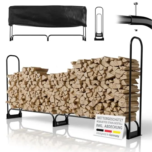 Juskys Kaminholzregal außen mit Abdeckung - Aschesauger: Stabiles Brennholzregal mit Abdeckung für trockenes Kaminholz und optimalen Schutz vor Witterungseinflüssen.