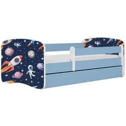 Raumhirsch Furniture Kinderbett Kosmos, Blau, 70x140 cm - Kinderzimmermöbel mit abnehmbarer Schutzschiene für maximale Sicherheit und einer praktischen Schublade für Ordnung. Hochwertige Materialien sorgen für Langlebigkeit und Komfort.