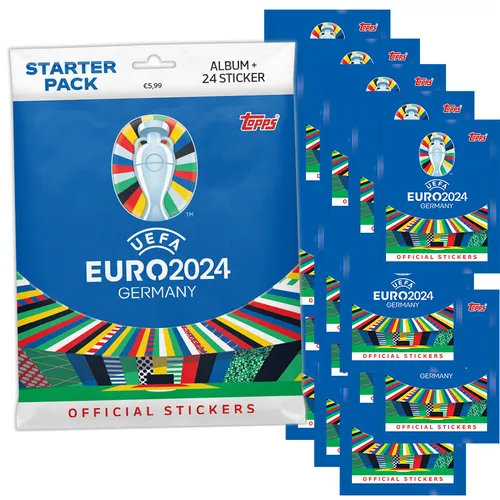 UEFA EURO 2024 Germany - Sammelsticker Starter Pack - Sammelkarten mit 1 Sticker Album und 24 Stickern. Enthält exklusive Autogramm-Sticker und EURO-Rahmen Parallel Sticker für eine besondere Sammlererfahrung.