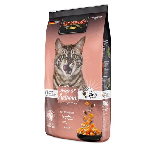 Leonardo Adult GF Salmon 7,5kg - Getreidefreies Katzenfutter - Premium Trockenfutter für erwachsene Katzen, reich an Lachs und ideal für die Harntraktpflege, getreidefrei und glutenfrei für gesunde Ernährung.