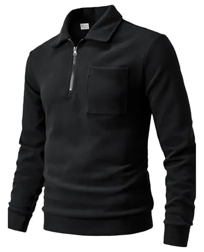 Harbrosrce Herren Fleece-Sweatshirt mit 1/4 Reißverschluss Leicht Fleecepullover Langarm Funktionsshirt Basic Sportshirt Wanderpullover Atmungsaktiv Pullover