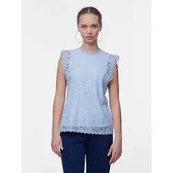 pieces Spitzentop PCOLLINE, hellblau - Feminines Design - Spitzentop in hellblau mit figurumspielender Passform und Rundhalsausschnitt, ideal für einen eleganten Look. Perfekt für warme Tage oder besondere Anlässe.