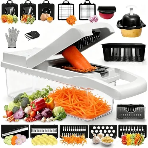 20-in-1 Gemüseschneider,Mandoline Gemüsehobel, Gemüse Schneider Gurkenhobel Zwiebelschneider Kartoffelschneider Obstschneider Reibe für Gemüse und Käse Julienneschneider,Salate Küchenhelfer & Zubehör