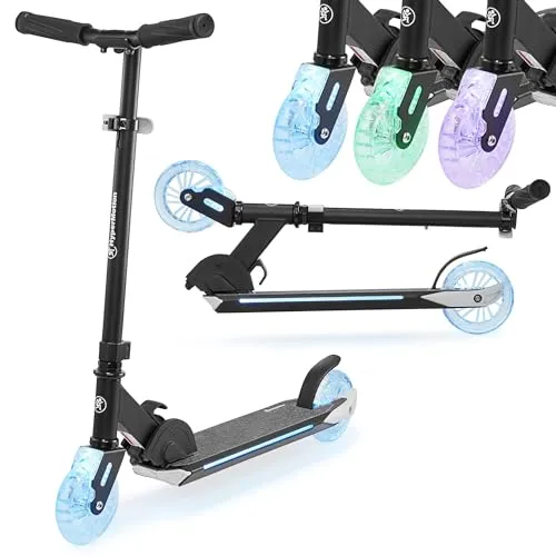 HyperMotion Ice Flash Kinderscooter mit LED-Beleuchtung - Faltbarer Kinder Roller für sichere Fahrten ab 5 Jahren, ausgestattet mit einem intelligenten LED-Beleuchtungssystem und verstellbarem Lenker für maximalen Komfort.