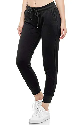 Smith & Solo Jogginghose Damen – Sporthose Frauen Baumwolle| Sweatpants Slim Fit Freizeithose Lang | Trainingshose Fitness High Waist – Jogger Laufhosen Modern Schwarz/XS