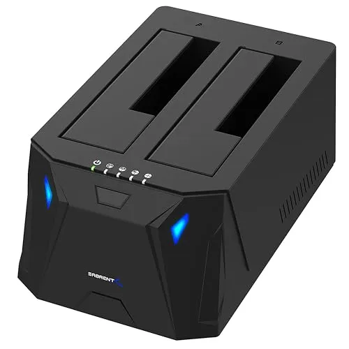 SABRENT 2 Bay USB A Festplatten Dockingstation - 5Gbps Übertragung und Offline Klonen - Dockingstation für 2,5/3,5 Zoll SATA SSD/HDD, unterstützt bis zu 20 TB und ermöglicht das gleichzeitige Arbeiten mit zwei Festplatten. Ideal für schnelle Datenübertragungen und sicheres Klonen.
