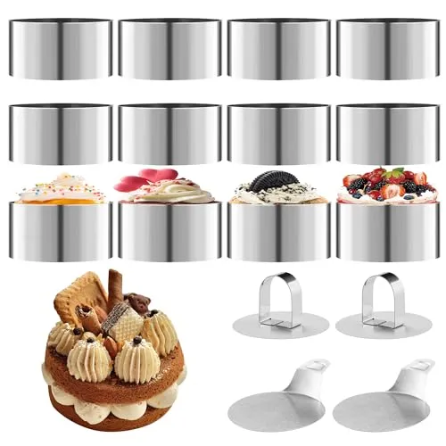 Stück Servierringe Edelstahl Set - 12 Dessertringe und Speiseringe - Kuchenringe & Kuchenrahmen, aus rostfreiem Edelstahl, ideal zum Formen von Desserts, einfach zu reinigen und perfekt für Hobbyköche und Profis.