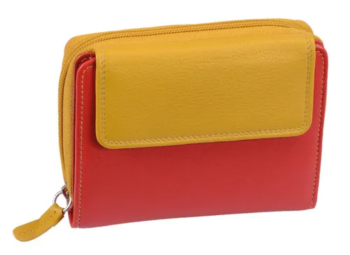 GlücksNugget Geldbörse rot-gelbe Damenreißverschlussbörse, Leder