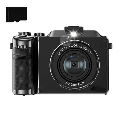 MP 4K-Digitalkamera, 18-facher Digitalzoom, integriertes Fülllicht, Anti-Shake, Autofokus, Dual-Kamera mit 32 GB TF-Karte (Schwarz) 48