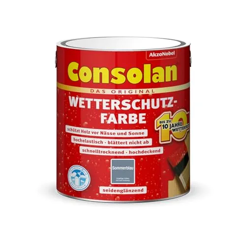 Consolan Wetterschutz-Farbe 2,5 L sommerblau - Holzschutzfarbe für außen, wetterfest und schützend, ideal für langlebige Holzoberflächen.