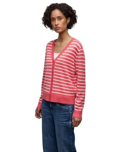 Street One Damen Gestreifter Cardigan - Casual Strickjacke mit V-Ausschnitt und langen Ärmeln, ideal für lässige Outfits und angenehm zu tragen.
