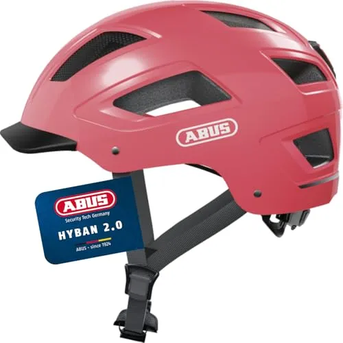 Abus Hyban 2.0 Living Coral M Fahrradhelm - Fahrradhelme mit robustem Design, integrierten LED-Rücklicht und hoher Sichtbarkeit durch starke Reflektoren – ideal für sicheres Fahren in der Stadt.