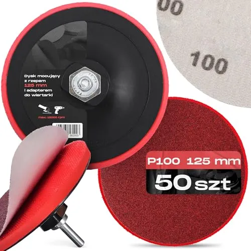 50x Schleifscheiben 125 mm P100 Rund Schleifpapier Schleifpads Schleifblätter Klett Winkelschleifer Scheibe Set + Bohrmaschine Polierteller Schleifteller Adapter M14