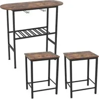 Costway Bartisch mit Barhocker Set Hausbar für 2 Personen Braun