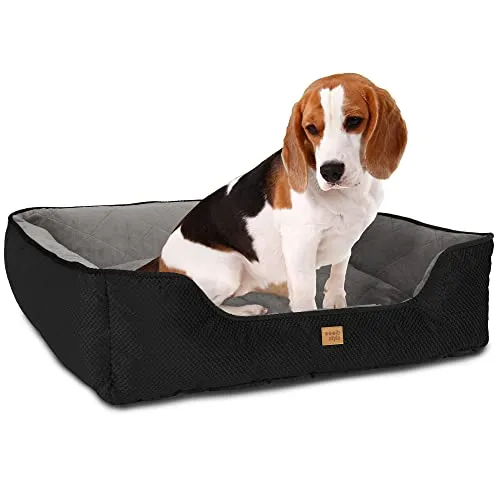 ib style Milo Hundebett, Hundekorb waschbar, Hundecouch, Schlafplatz mittelgroße Hunde, Hundesofa, Anti-Rutsch, M Schwarz