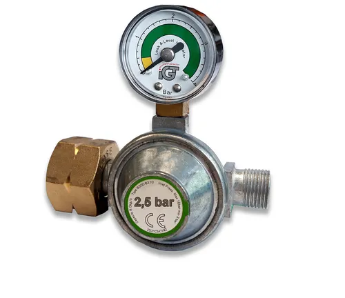 Gas-Regler Druckminderer 2,5 bar f. Abflammgerät Dachbrenner Manometer Füllstand