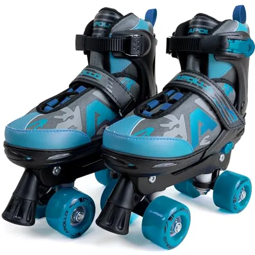 Apollo Champion Adjustable Quad Skate - verstellbare Kinder Rollschuhe mit LED-Rädern - Die Apollo LED Rollerskates bieten hohen Komfort und eine perfekte Passform. Mit einfachem 1-Klick Größenverstellmechanismus wachsen sie mit Ihrem Kind und sorgen für sicheren Halt beim Fahren.