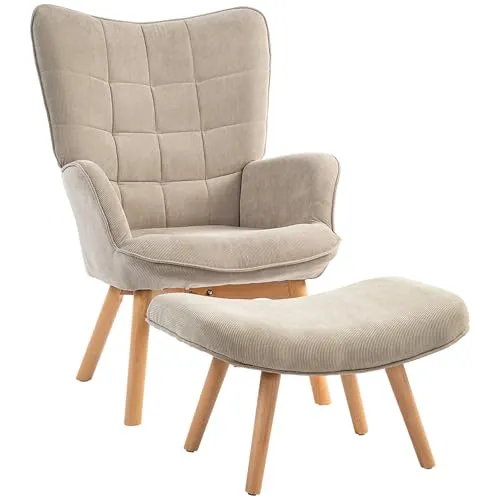 HOMCOM Ohrensessel mit Hocker, Relaxsessel in Hellbraun von HOMCOM