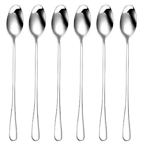 -teilig Latte Macchiato Löffel Set, 19.5cm Edelstahl Eislöffel, Joghurtlöffel, Teelöffel langer Stiel, Edelstahl poliert, für Eistee, Kaffee & Cocktail Rühren 6