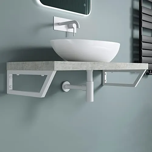 doporro Waschtischhalterung Waschtischkonsole Wandkonsole 43x2.5x15 cm rostfreie Edelstahl weiß Wandhalter Träger Regalträger Regalhalter (2 Stück) WH04