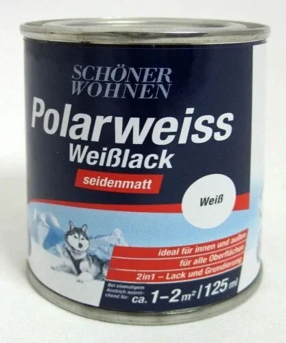 Polarweiss Weißlack 2 mal  125 ml seidenmatt Acryl-Lack   12€/L