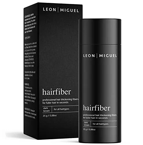 Leon Miguel Hair Fiber dunkelbraun 25 g - Haarpflege für volleres Haar in Sekundenschnelle - die Mikrofasern verdicken das Haar optisch und sind eine schonende Alternative zu Haartransplantationen.