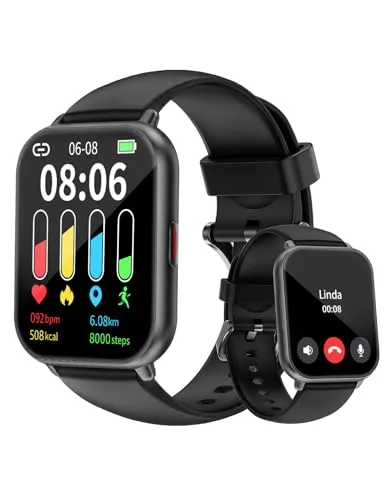 Smartwatch Damen Herren mit Bluetooth Telefonfunktion,1.85'' HD Display Fitness Tracker,Smart Watch Fitnessuhr mit Schrittzähler 110+ Sportmodi Pulsmesser Schlafmonitor kompatibel für iOS Android