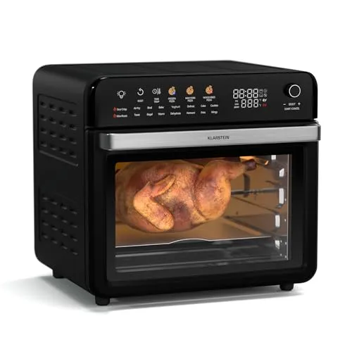 Klarstein Heißluftfritteuse 2200 W - Heißluftfritteuse mit 34L Fassungsvermögen, 19 Kochprogrammen und Rotisserie-Funktion für fettfreies, knuspriges Essen – ideal für gesundheitsbewusste Genießer.