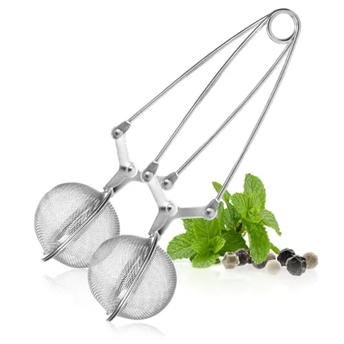 com-four® 2x Teezangen, Teeei in Kugelform aus rostfreiem Edelstahl 304, Teesiebe für losen Tee, Siebzange für Teeliebhaber (02 Stück - Ø 5.5 cm)
