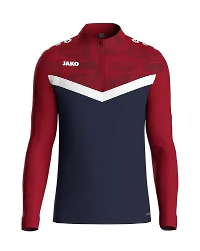 JAKO Ziptop Kinder Unisex Iconic Gr. 152 Marine/Chilirot - Atmungsaktives Sport Sweatshirt für Kinder mit Keep Dry Funktion und wärmender Fleece-Innenseite – ideal für Sport und Freizeit.