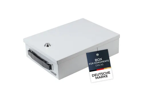 HMF Geldkassette Abschließbare Dokumentenkassette DIN A5, 27 x 20,5 x 8 cm, Lichtgrau