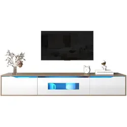 Modfu TV-Schrank Weiß mit LED-Beleuchtung - Stylischer TV-Schrank in Weiß mit Holzoptik, 180x30x35 cm. Integrierte LED-Beleuchtung mit 16 Farben sorgt für stimmungsvolle Akzente. Perfekt für modernes Wohnen und vielseitig einsetzbar.