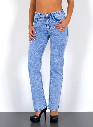 ESRA High Waist Straight Jeans für Damen - Blau, Stretch und Komfort - Hoch geschnittene Damenjeans in Hellblau mit elastischem Bund. Perfekt für jeden Tag, bietet eine bequeme Passform und ist in großen Größen erhältlich.