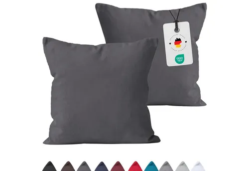 Carpe Sonno Kissenbezug 40x40 40x80 80x80 Baumwoll Kopfkissen Bezug Kissenhülle Kissenbezug, (2 Stück), Renforce Kissenbezüge 40x40 cm, Uni Anthrazit einfarbig