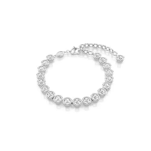 Swarovski Imber Tennis Armband - Armbänder für Damen: Rhodiniertes Damenarmband mit strahlenden Swarovski Kristallen, ideal für zeitlose Eleganz und sicheren Tragekomfort durch die Karabinerschließe.
