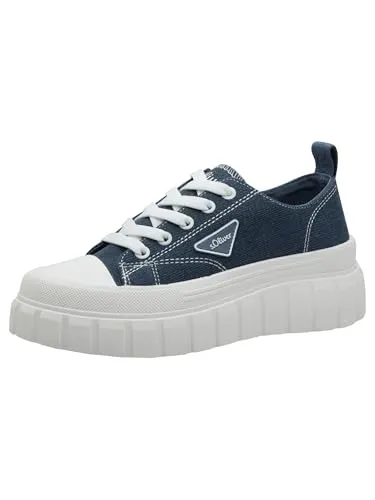 s.Oliver Damen Sneaker Low Cut aus Textil zum Schnüren, blau (Denim), 36