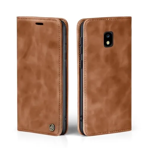 LBH Handyhülle für Samsung Galaxy J7 (2017) in Hellbraun mit Karten- und Geldfach Smartphone Hülle mit Standfunktion Flip Case Schutzhülle Magnetverschluss Vintage