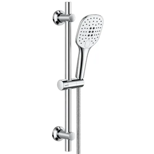 JOHO Edelstahl Duschstange 70 cm Chrom Duschbrause mit Schlauch und Halterung, Brausestangeset mit Duschkopfhalter und Handbrausesch-Duschset mit 3 Strahl Handbrause (HB1210CP)