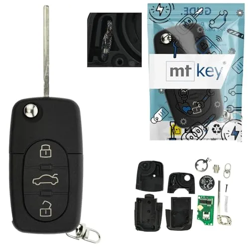 Funk Schlüssel 434MHZ 3 Tasten für AUDI A2 A4 - Ersatz-Klappschlüssel mit 3 Tasten, kompatibel mit AUDI-Modelle, inklusive Batterien. Ideal für unkomplizierte Programmierung und zuverlässigen Einsatz.