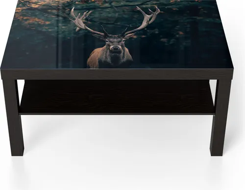 DEQORI Couchtisch 90x55 cm Schwarz 'Elch im Teutoburger Wald' Glas Beistelltisch
