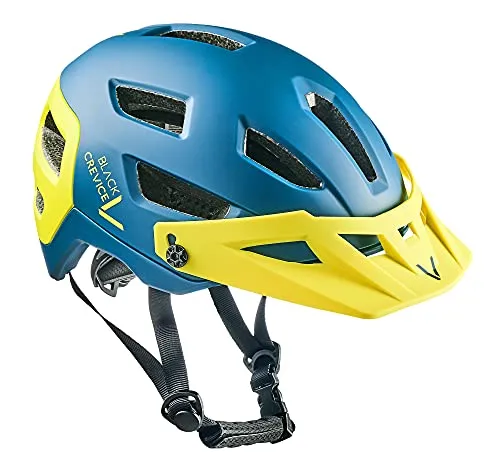 Black Crevice MTB Fahrradhelm, Petrol/Yellow, M/L (58-61cm) - Fahrradhelme mit optimaler Anpassung dank verstellbarem Kinnband und Hinterkopfband. Atmungsaktive Polsterung und zahlreiche Belüftungsöffnungen sorgen für Komfort und Frische beim Fahren.