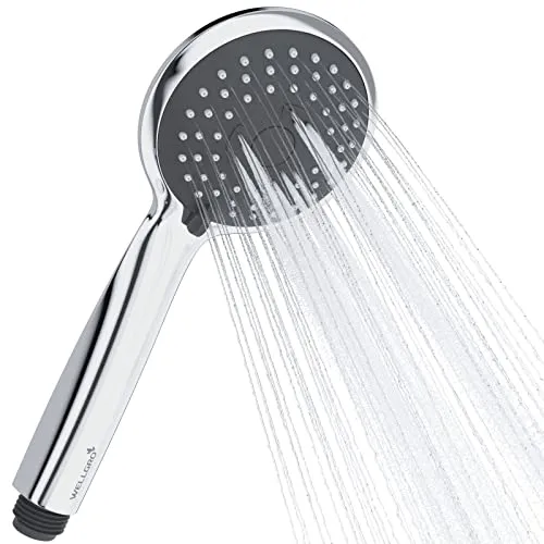 WELLGRO Duschkopf mit 3 Sprüheinstellungen aus hochwertigen ABS-Kunststoff Maße ca. 23,5 x 9,8 cm (LxØ) chromfarben