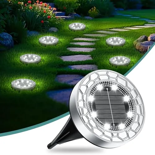 FIFlying Solar Bodenleuchten 6 Stück Solarleuchte für Garten 8 LED Gartenbeleuchtung Solar Wasserdicht Boden Solarleuchten Solarlampen für Außen Garten Rasen Auffahrt Gehweg Patio, Kaltweiß