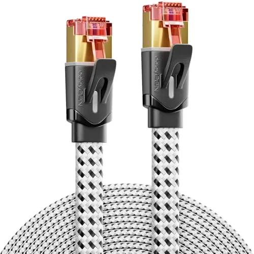 deleyCON 1m Cat 7 Netzwerkkabel Flach Nylon (10gbps, Kupfer Innenleiter) Ethernet LAN Cable - Flaches Kabel Flachkabel RJ45 Stecker - Patchkabel für DSL, Router, Internet, WLAN - Weiß