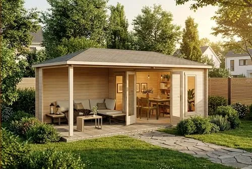 Alpholz 5-Eck Gartenhaus Liwa aus Massiv-Holz - Holzhäuser mit 40 mm Wandstärke, ideal als Gästehaus oder Erholungsort, inklusive Montagematerial und 5 Jahre Garantie für höchste Qualität.