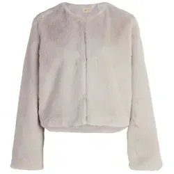 Cartoon Fellimitatjacke - Lässige Plüschjacke für Damen - Funktionsjacken mit rundem Ausschnitt und praktischen Nahttaschen, perfekt für gemütliche Tage und stylische Auftritte.