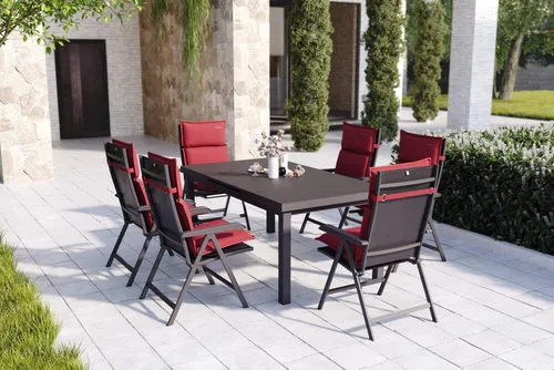 KETTLER Garten-Essgruppe für 6 Personen - Hochwertige Garten-Essgruppe mit Ausziehtisch und Klappsesseln. Ideal für gesellige Abende im Freien. Witterungsbeständig und pflegeleicht – genießen Sie stilvolle Momente in Ihrem Garten!