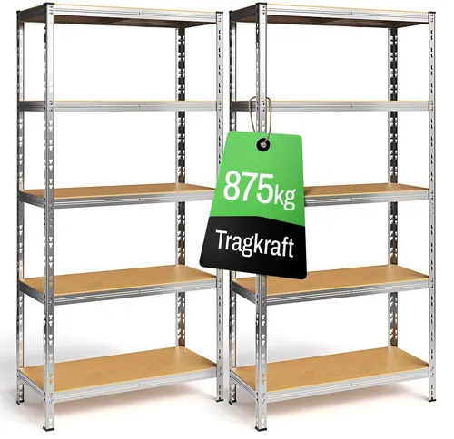 ONDIS24 Schwerlastregal Thomas 90x40x180 cm - Schwerlastregal mit 5 höhenverstellbaren Fachböden, bis 875 kg belastbar, ideal für Keller und Werkstatt. Robuste MDF-Platten mit abgekanteten Ecken für optimale Stabilität.