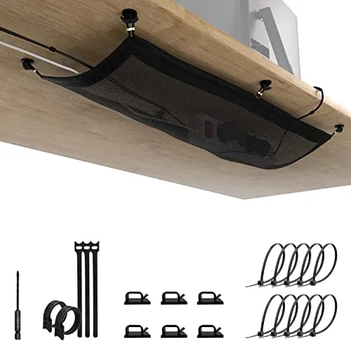 Kabelnetz Schreibtisch flexibel - Cable net Black - Kabelkanäle für Ordnung am Arbeitsplatz - Verstecke Kabelchaos mühelos und schaffe Platz für dein Gaming-Setup oder Home Office! Inkl. Kabelclips für optimale Organisation.