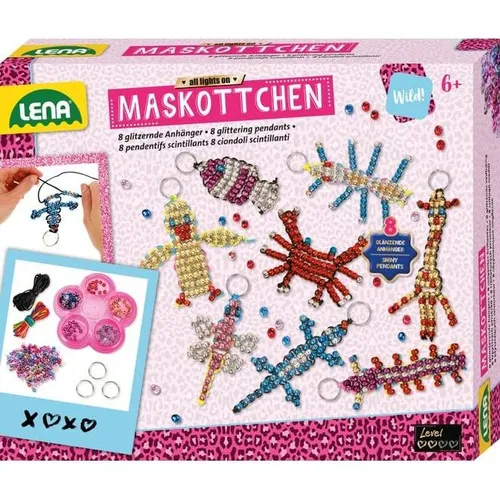 Lena 42690 Maskottchen groß - Kreatives Bastelset für Schlüsselanhänger - Schmuckbastelset für Kinder: Umfassendes Set mit 740 Perlen und 8 Schlüsselringen, fördert Kreativität und Feinmotorik beim Basteln von fantasievollen Perlentieren.